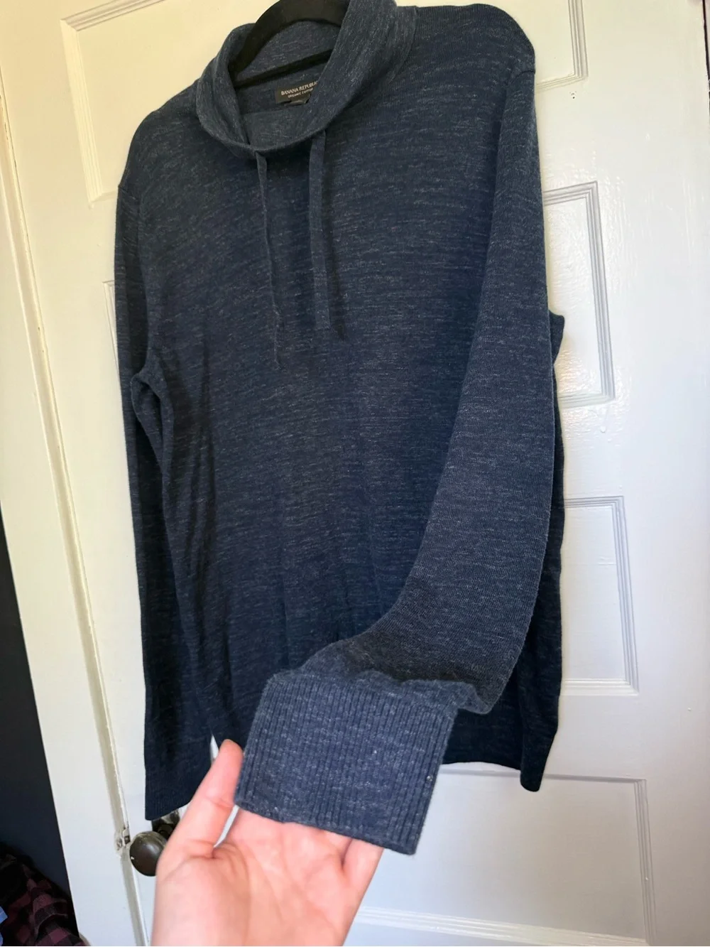 Banana Republic Blue Organic Cotton Cowl Neck Sweater Lightweight Knit Sz L Tall